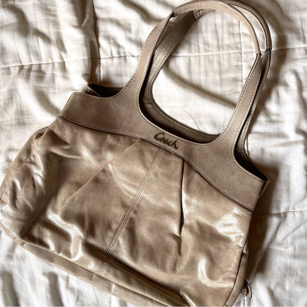 Coach Maggie Madison Shimmer Beige Hobo Shoulder Purse with Pink Interior BNWOT